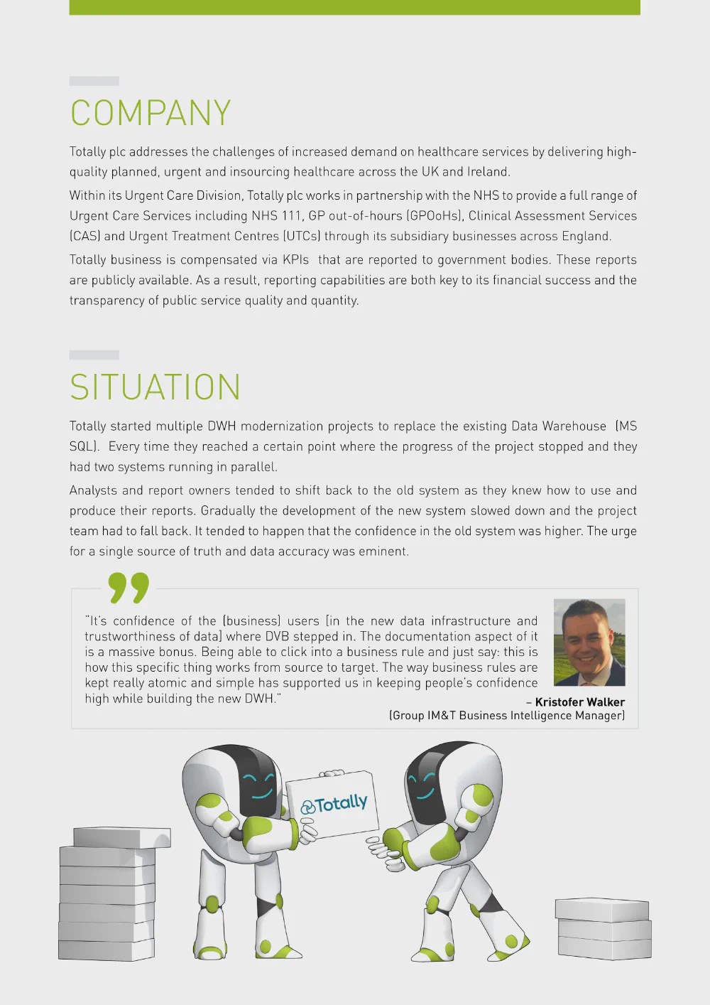 Résultat du data warehouse Totally PLC